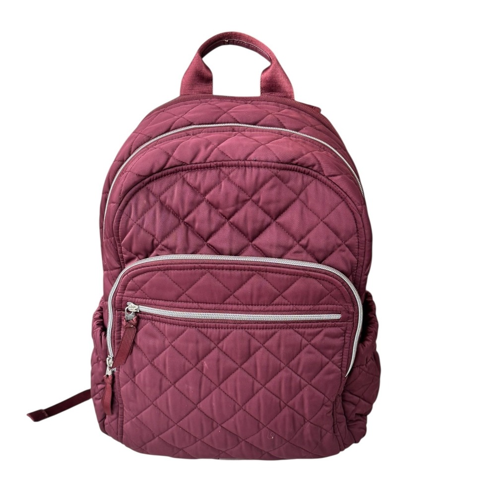 Vera Bradley Quilted Backpack Burgundy Travel School Bag Purse Floral Lining